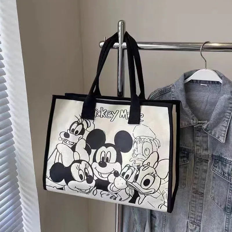 

Женская сумка, новая холщовая сумка-тоут Disney Mickey для женщин, большая вместительная сумка через плечо с мультяшным рисунком для покупок, путешествий и повседневного использования