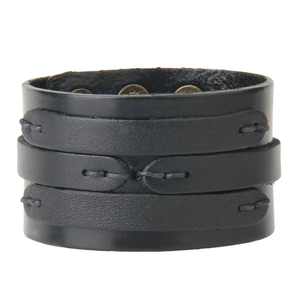 Brazalete de cuero ancho negro Punk Rock para hombre y mujer