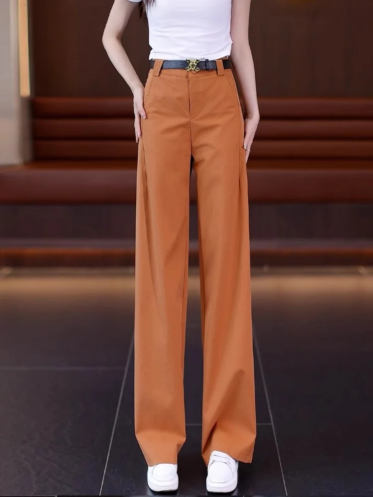 

Женские летние тонкие брюки из ледяного шелка с высокой талией, прямого кроя, свободные, повседневные, с эффектом драпировки