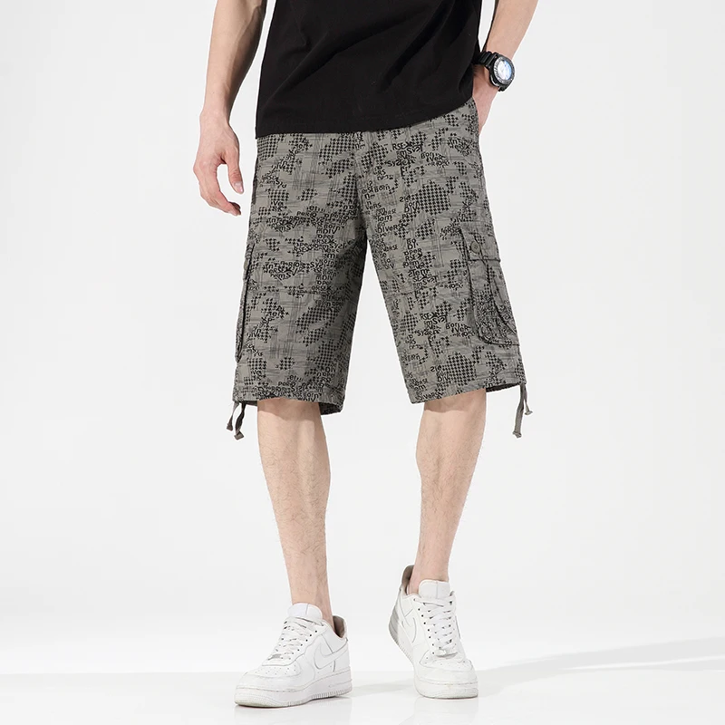 High-Quality Pocket Cargo Shorts for Men Summer Fashion Short Cargo Pants Print Bermuda