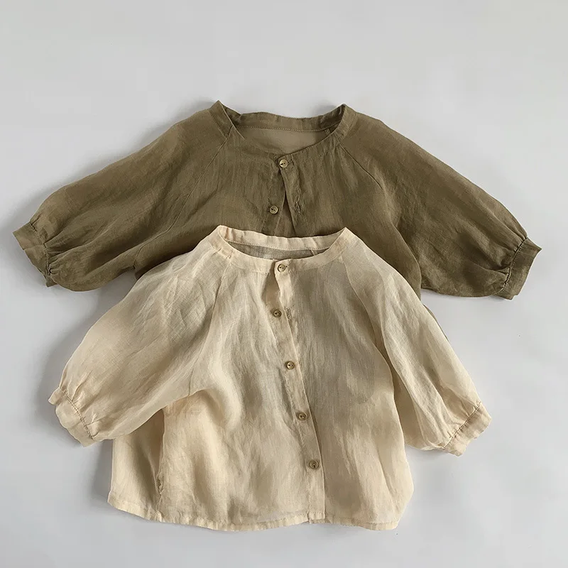 

Children Linen Sun Protection Coats Kids Clothes 2024 Summer New Korean Boys and Girls Breathable Thin Air-conditioned Shirts