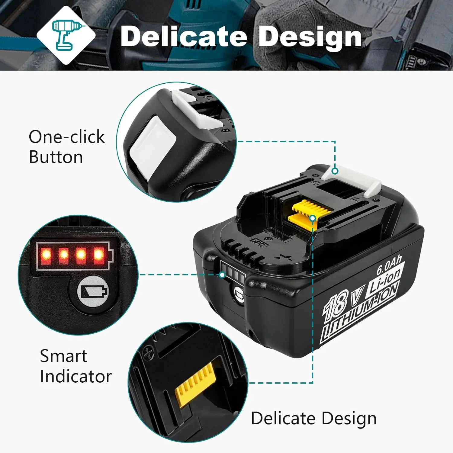 1 Pcs 100% Original Rechargeable Power Tool Battery 6.0Ah 18V BL1830 BL1850 BL1840 BL1860 BL1815 Replaceable LED