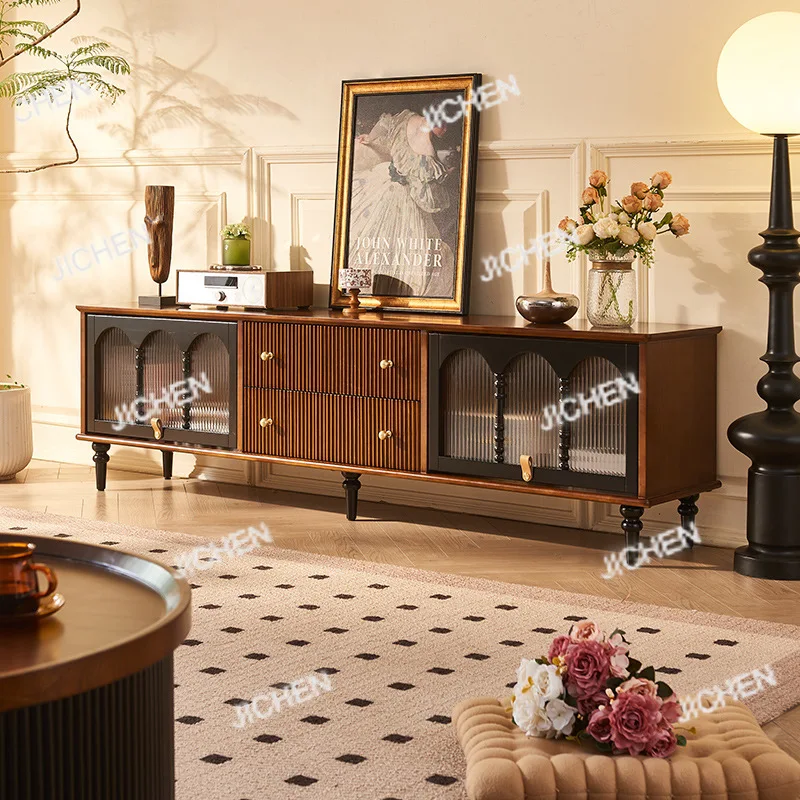 

JCX Французский средневековый шкаф для телевизора из массива дерева с выдвижными ящиками, аудиовизуальный шкаф для гостиной на стене, американский ретро