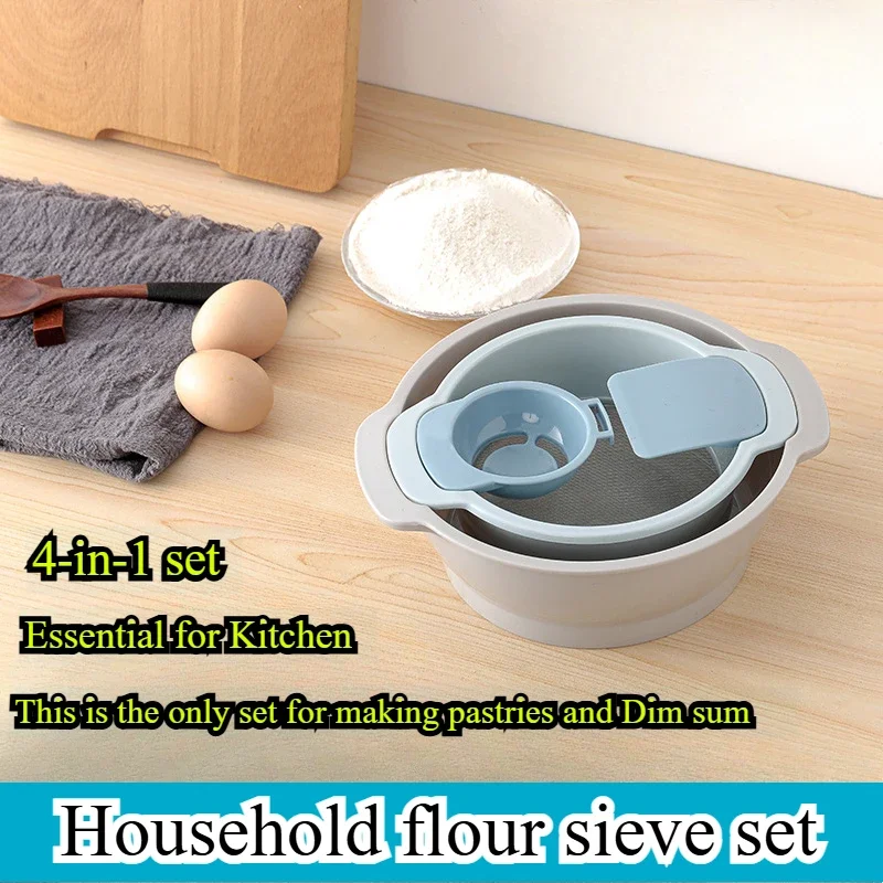 Flour Sieve Pollen Sieve Set Stackable Design Save Space Lightweight Trimming Tray with Mesh Home Kitchen Baking Tools