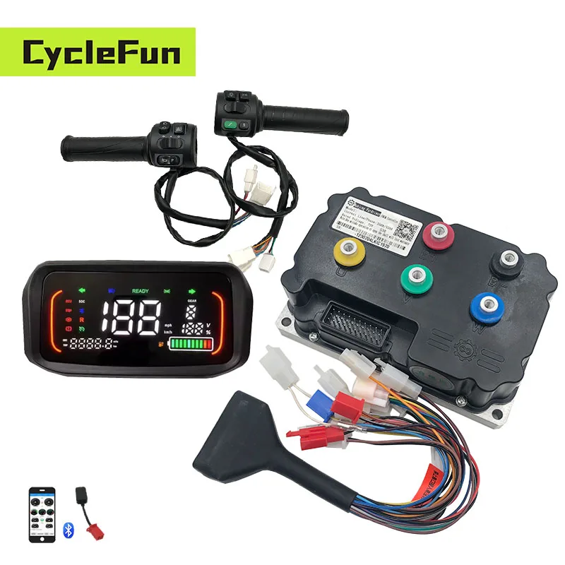 Phase 360A FarDriver ND72360 2.4KW-4KW DC 190A BLDC Controller With N7 Display Speedometer And T08 Throttle For Electric Scooter
