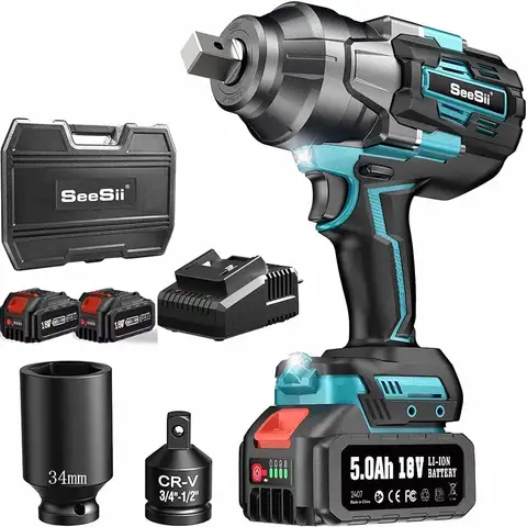 Seesii 3/4 브러시리스 임팩트 렌치 1600NM 고토크 무선 임팩트 건 전기 렌치(1/2 Makita 18V 배터리용 어댑터 포함)