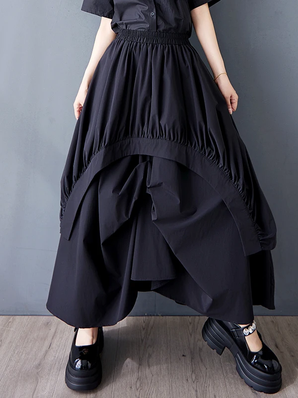 Gonna longuette a trapezio a vita alta casual da donna Faion pieghettata coreana Sle Gonne versatili in vita elastica Stagione estiva