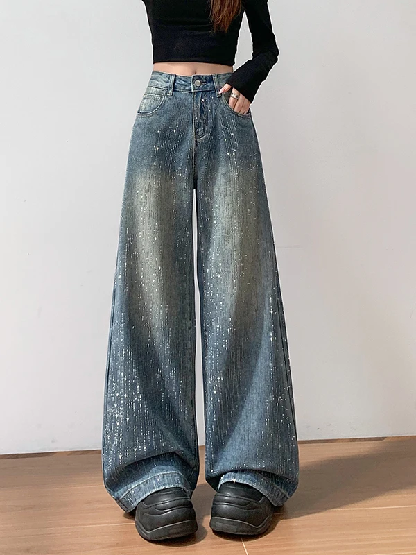 

Женские широкие джинсы с высокой талией, расшитые, с дизайном «Звезды и Луна», дышащие, приятные к телу, новинка весна-лето