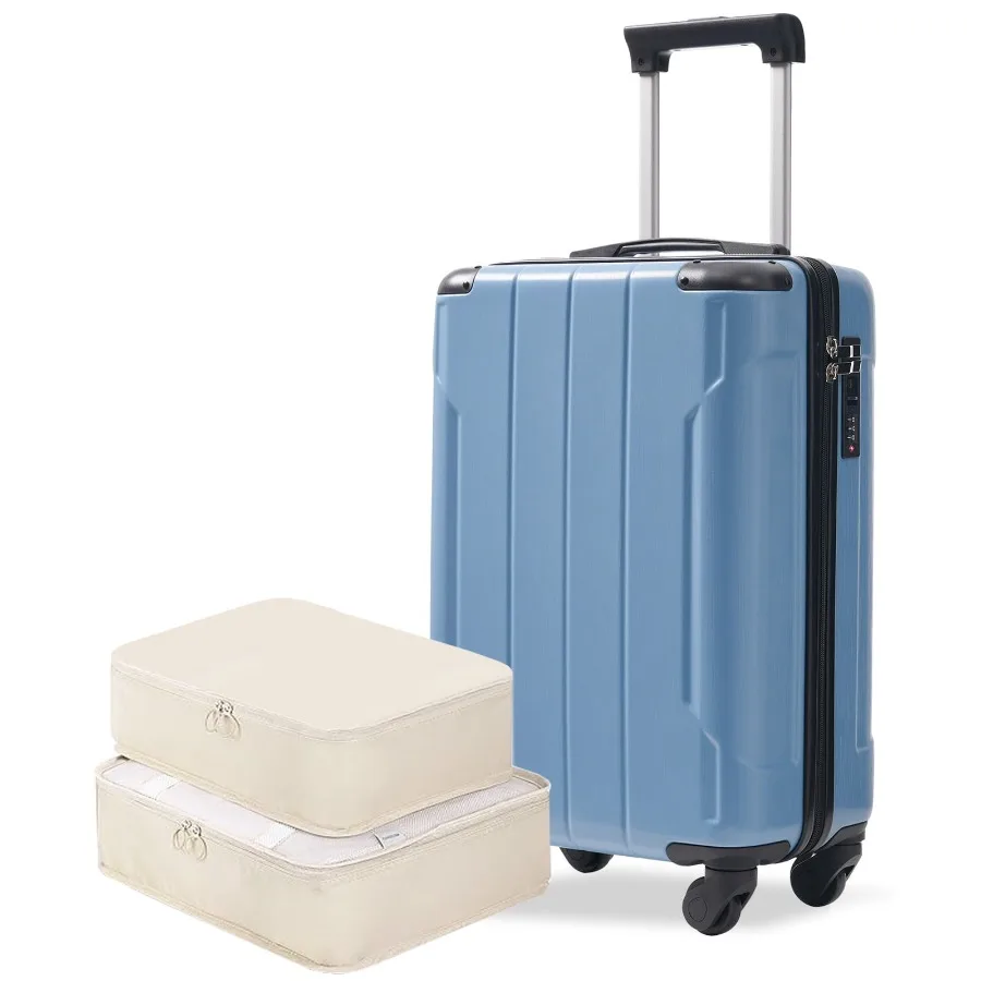 Carry-On Luggage Set 3 Piece ABS Lightweight Durable Suitcase with Spinner Wheels TSA Lock and 2 Packing Cubes 20 Inch Hardshel