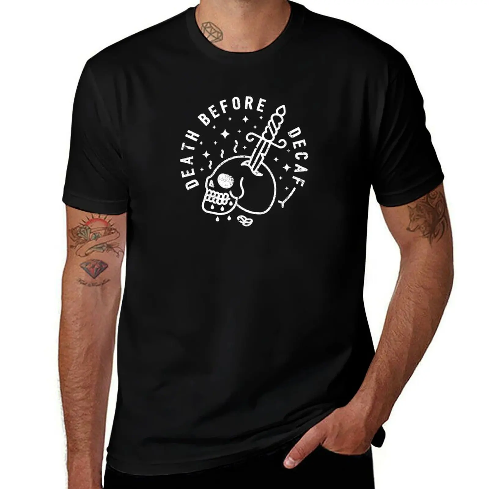 

Death Before Decaf T-Shirt man graphic t shirt cotton t shirts high quality T-Shirt