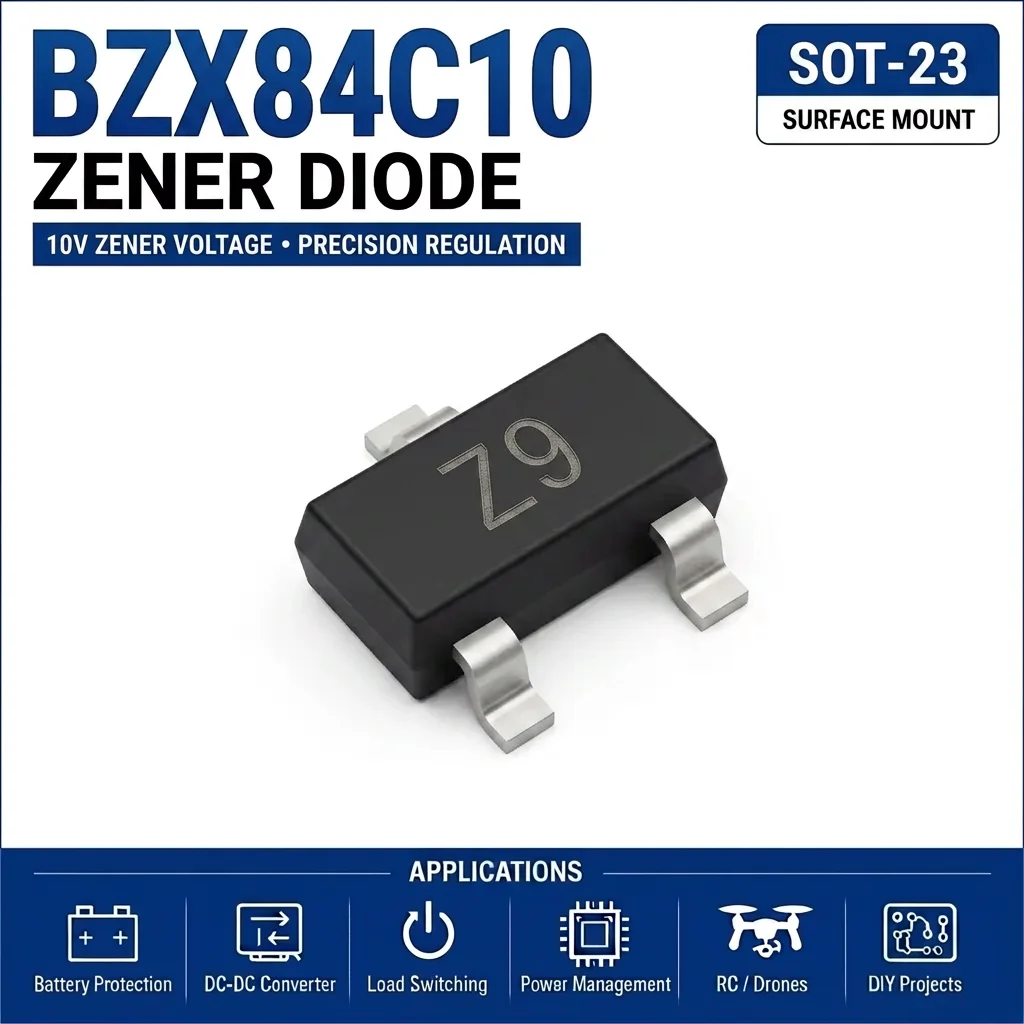 (100 pcs) BZX84C10 SOT-23 (Marking Z9) 84C10 Zener Diode 10V 300mW