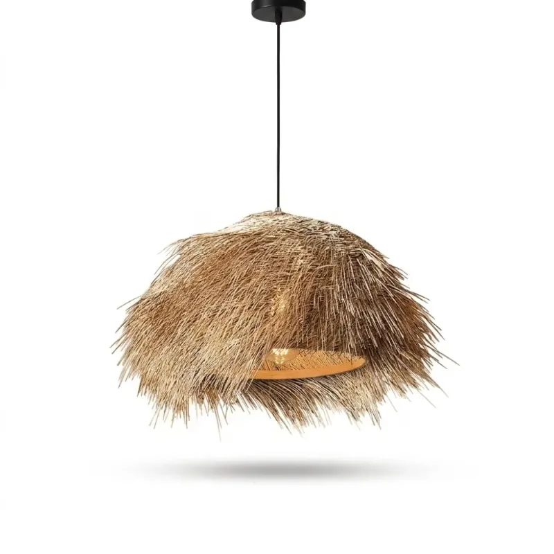 Handwoven rattan chandelier, natural round E27 light, suitable for living room, dining room, bedroom, diameter 50 cm
