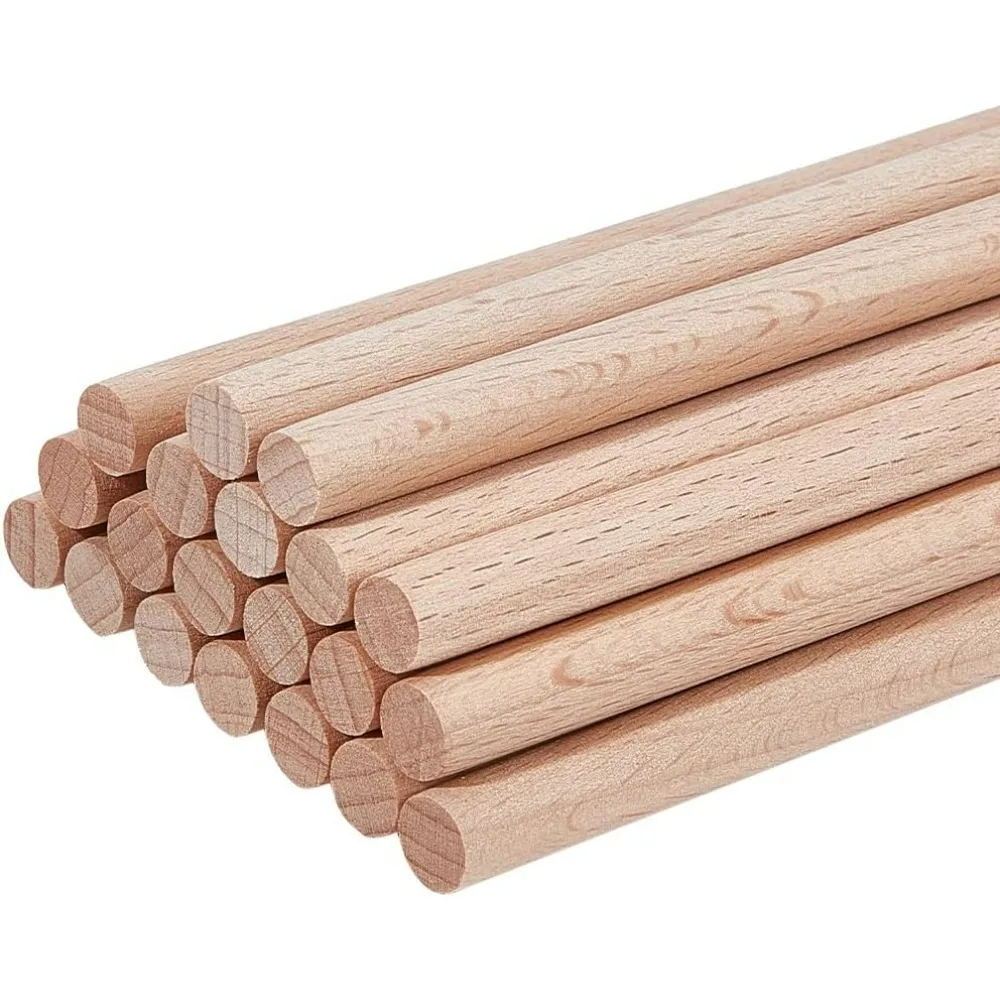 20Pcs Round Beech Wood Sticks 11.8 inch Long Unfinished Wooden Strips 8mm Round Dowels Strips Wooden Dowel Rod Natural Wood