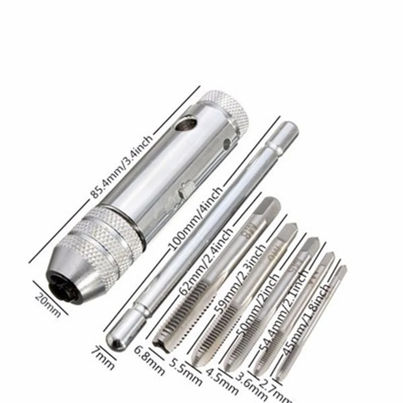 Llave de trinquete de grifo con mango en T, M3-M8 ajustable, 5 unids/set por juego