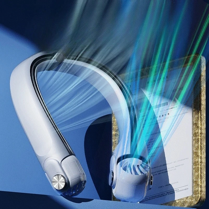 Long Endurance Portable Mini Fan, Bladeless Turbine USB Rechargeable Lazy Neck Cooling Gear