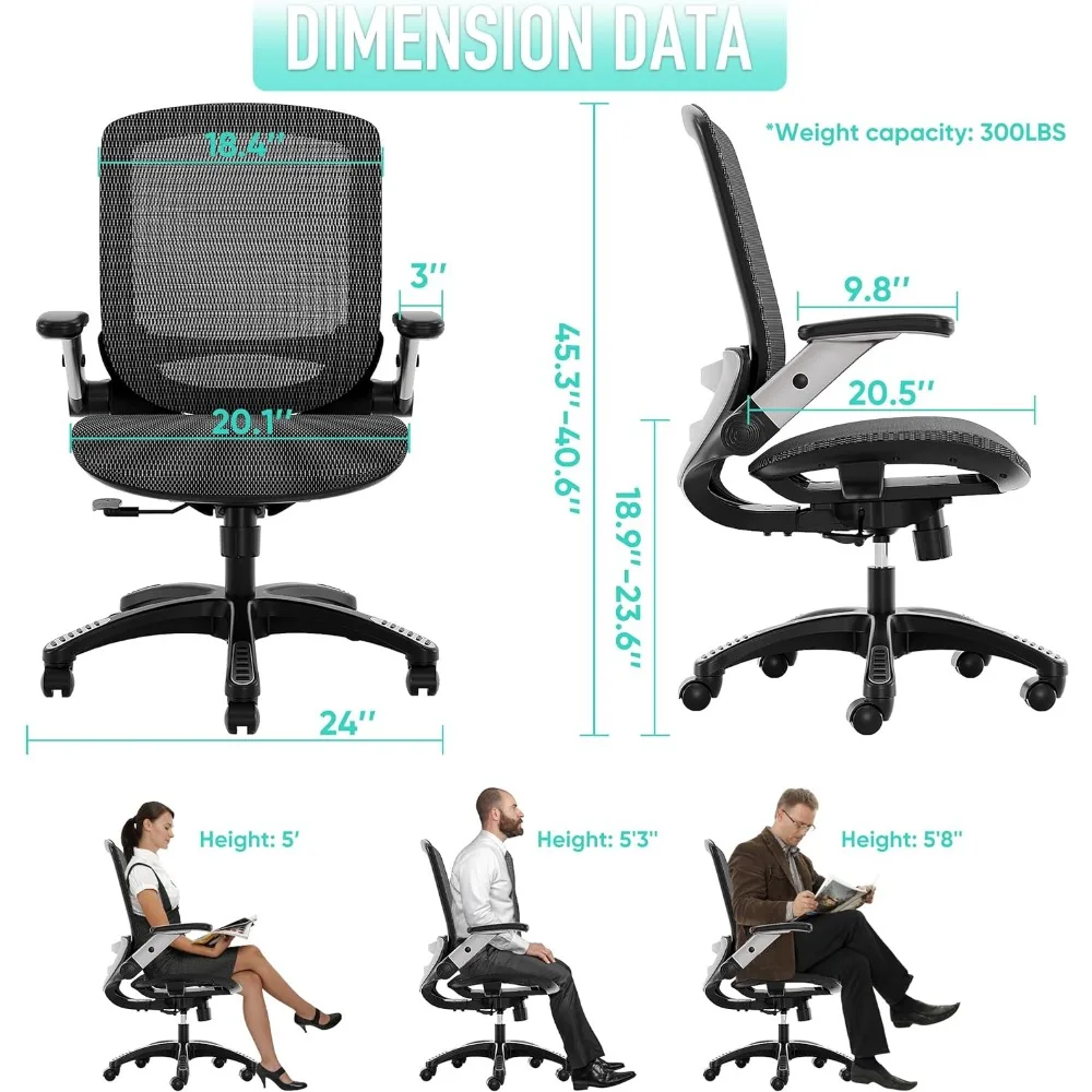 Ergonomiczne krzesło biurowe, podparcie lędźwiowe i regulowane podnoszone ramiona, miękkie szerokie siedzisko, ergonomiczne krzesła domowe z wysokim oparciem, łatwy montaż