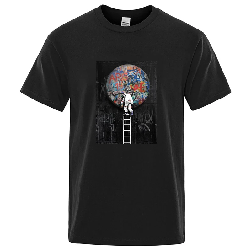 Summer Men's T-shirt High Quality Cotton Blend Funny Astronaut Design Print Casual Loose Cool Men O-neck for Men T-shirt Tee