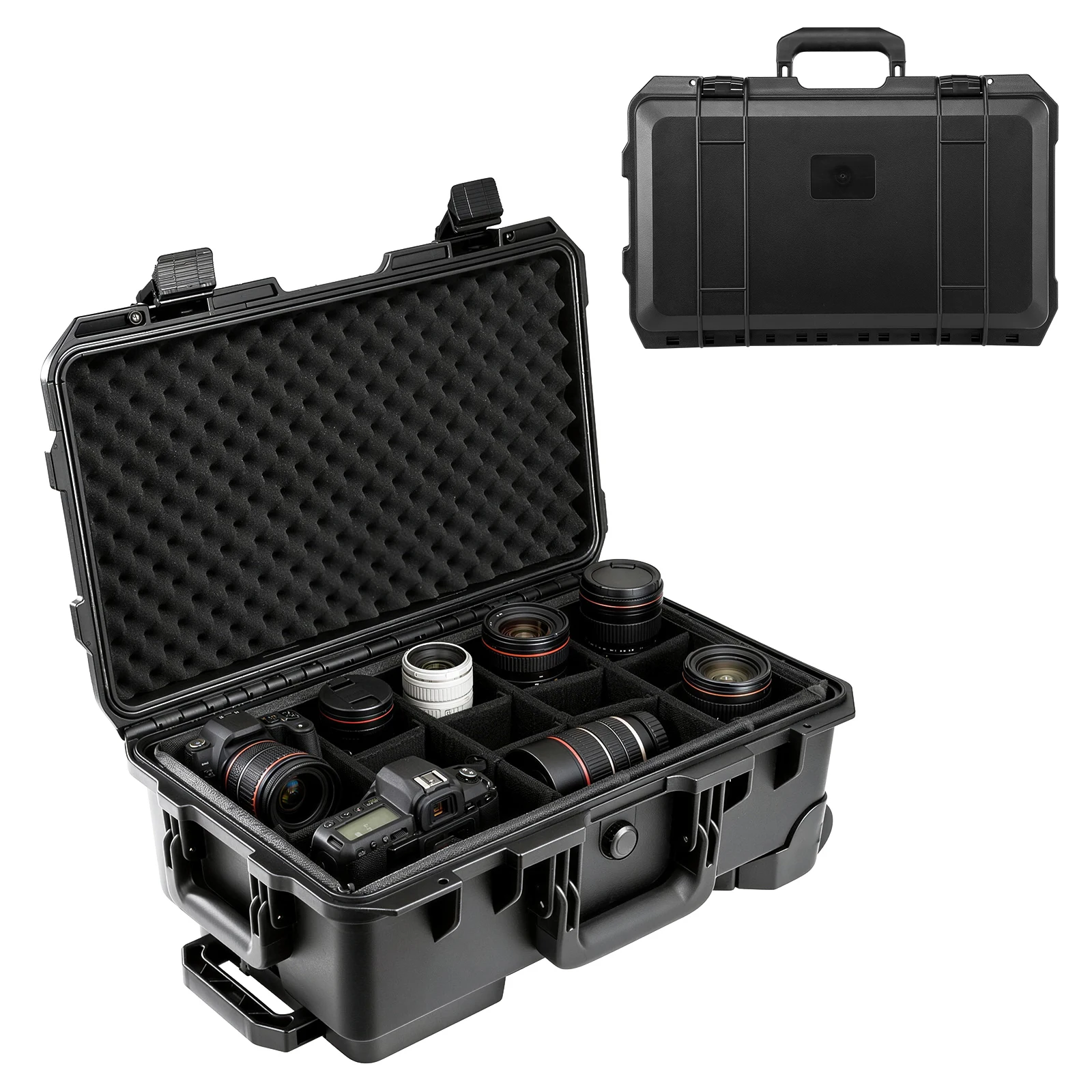 Professional Large Hard Rolling Camera Case, Waterproof Shockproof Equipment Tool Luggage with Retractable Trolley Handle & Quiet Wheels, Protective Carrying Case for Drone DSLR Tripod Light Lenses Gears