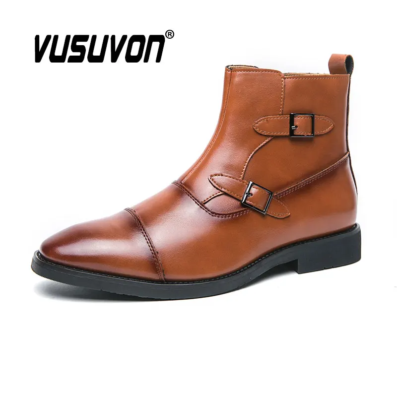 Fashion Men Italian Design Zip Boots Casual Monk Shoes Winter Party High Quality Split Leather Riding Botas Masculinas 38-46