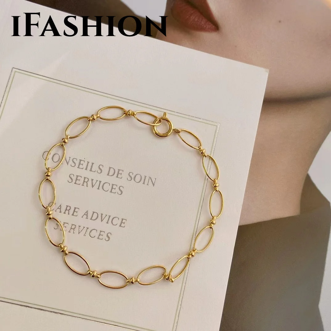 

IFASHION 18k Original Gold Bracelet Chains For Women / Men Cuban Link Chain Authentic AU750 Gold Luxury Quality Jewelry 2023 New