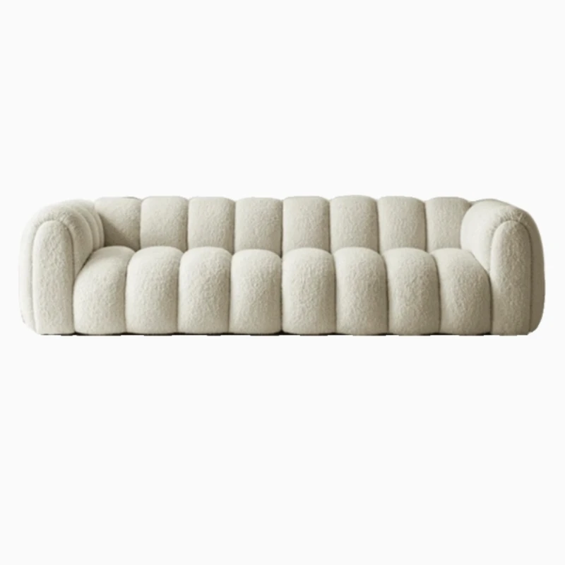 French minimalist small-sized cream style pumpkin sofa, lamb wool cotton candy cloud living room sofa