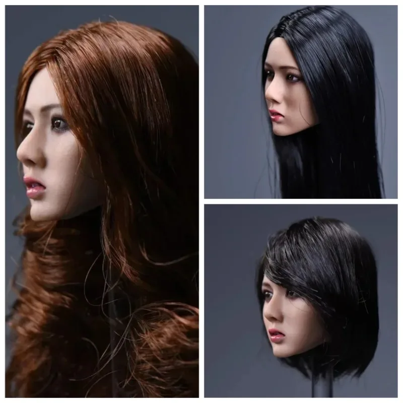 

1/6 Scale Asia Beauty Girl Head Sculpt Soldier Head Carving Played Model for 12'' Action Figure PH Suntan JIAOU Wheat Body Doll
