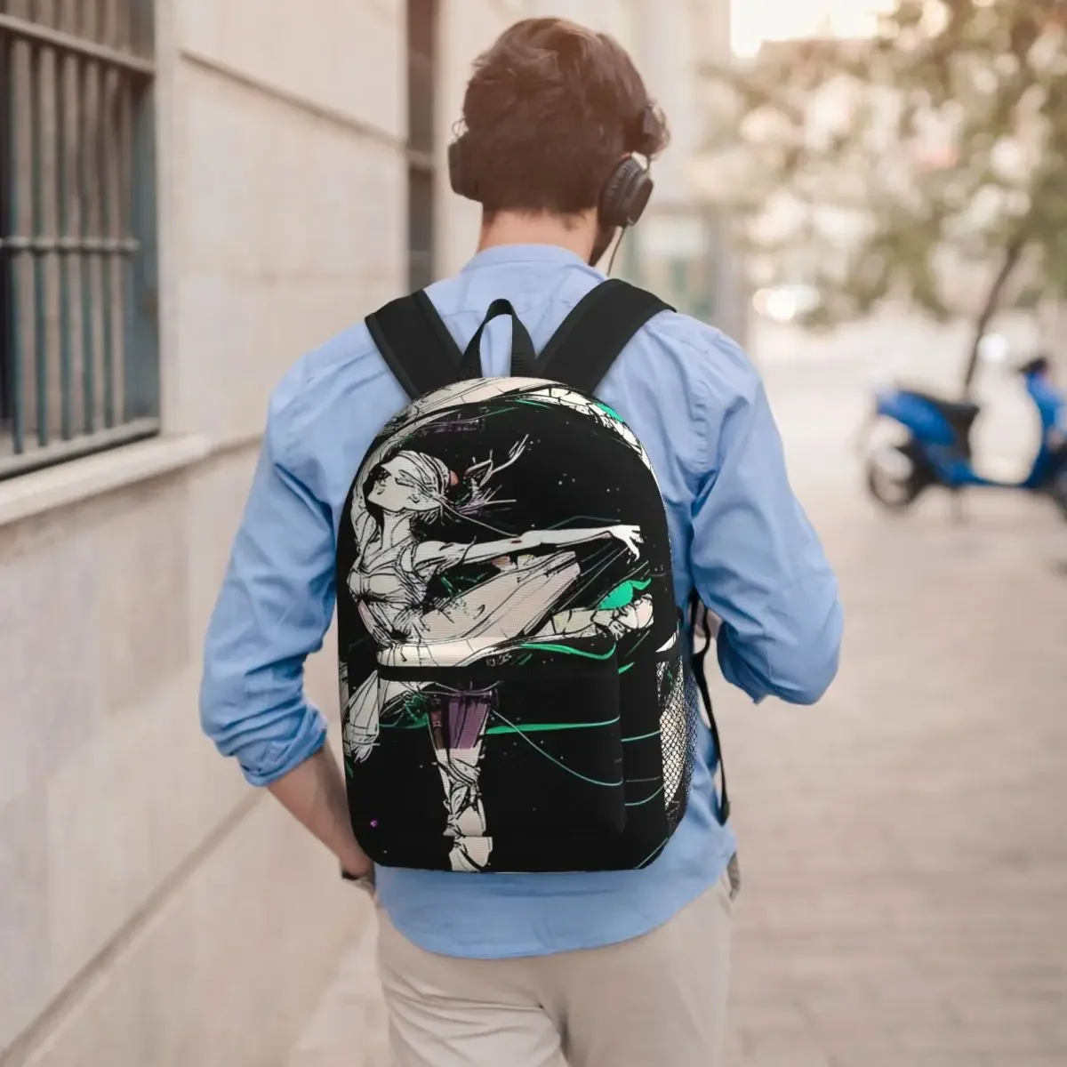 Black White Classical Ballet Dance Backpack Boys Girls BookBag Children School Bag Computer Shoulder Bags for Men Women