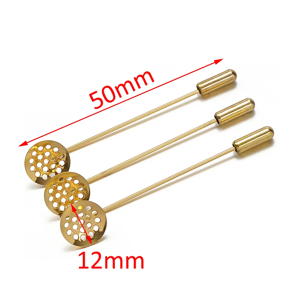 10Pcs/lot 50mm Long Brooch Pins Base Hole Blank Tray Brooch Pins with Cap Stopper For DIY Jewelry Making Brooches Accessories