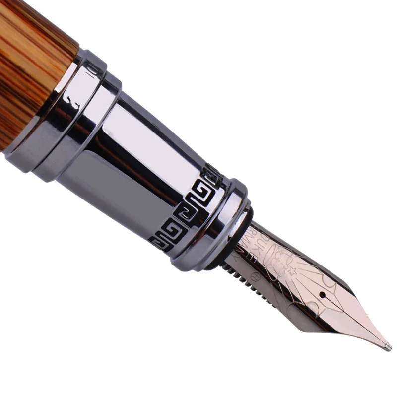 Duke 551 Classic Confucius Natural Bamboo Metal Embossed Pattern Fountain Pen Iridium Medium Nib 0.7mm Ink Pen for Office Gift