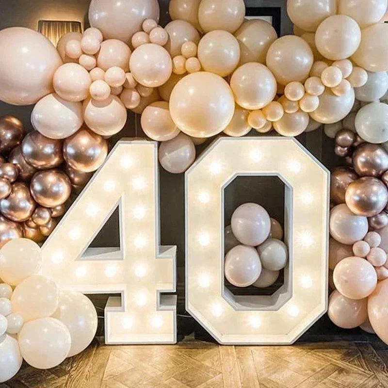 70-120cm LED Light Giant Figure Numbers grandi numeri di mosaico in schiuma gigante di cartone per la decorazione della festa nuziale di compleanno