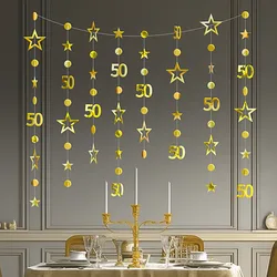 Rose Golden Colorful Banner 50 Years Old Hollow Out Stars Circle Hanging Pendant Garlands Happy 50th Birthday Party Supplies