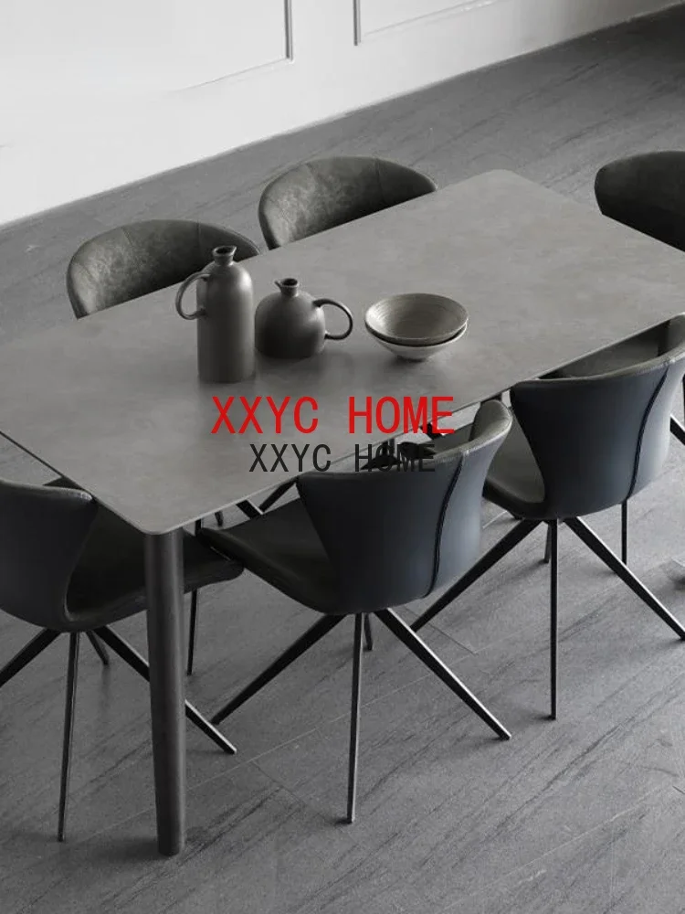 New Simple Rectangular Gray Rock Slab Solid Wood Dinner Table Home Restaurant Small Apartment Furniture With  Ash Wooden Legs