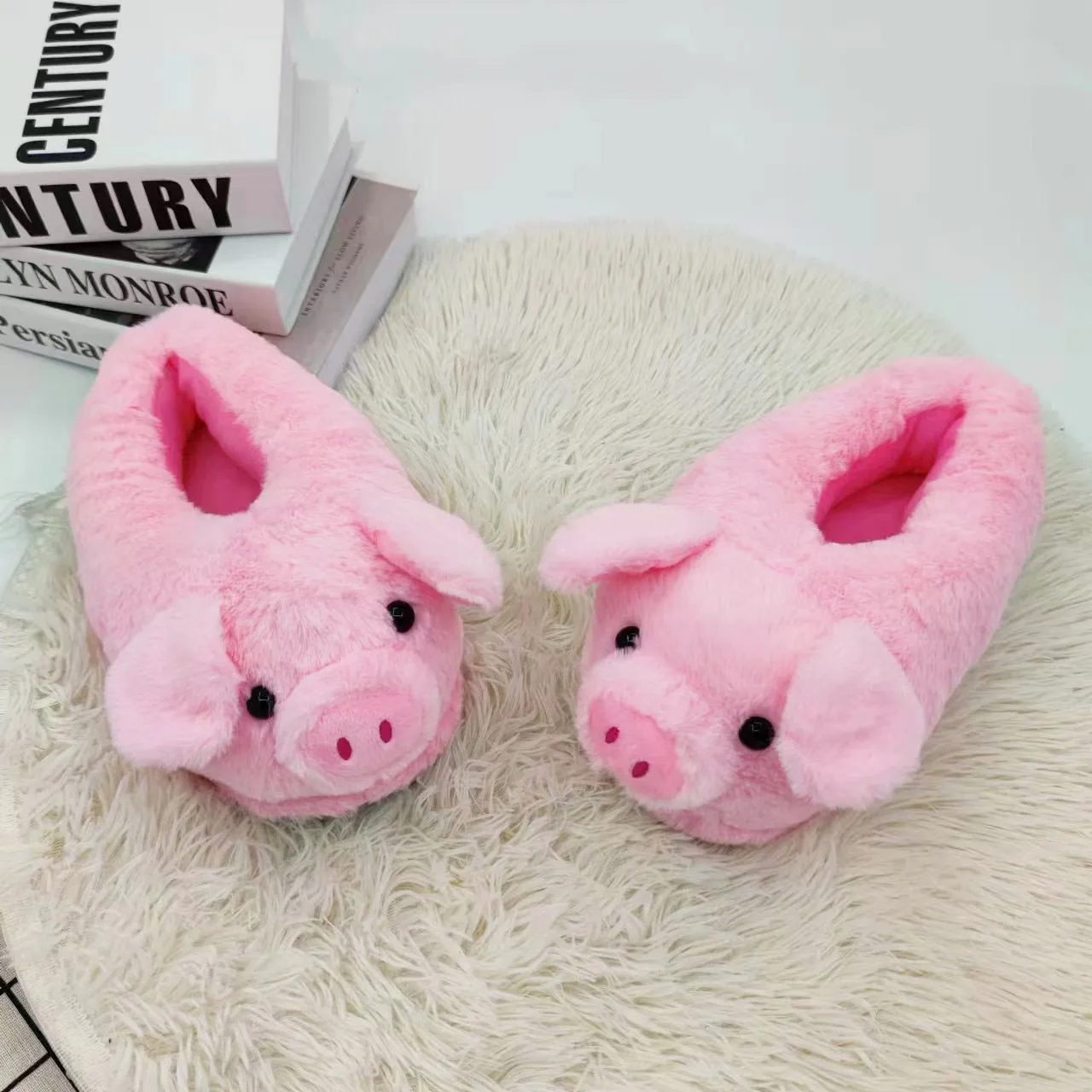 Pink Holy Pig Slippers Indoor Couple Shoes Women Fluffy Flip Flops Fur Slides Kawaii Home Shoes Woman Cute Plush Piggy Slippers