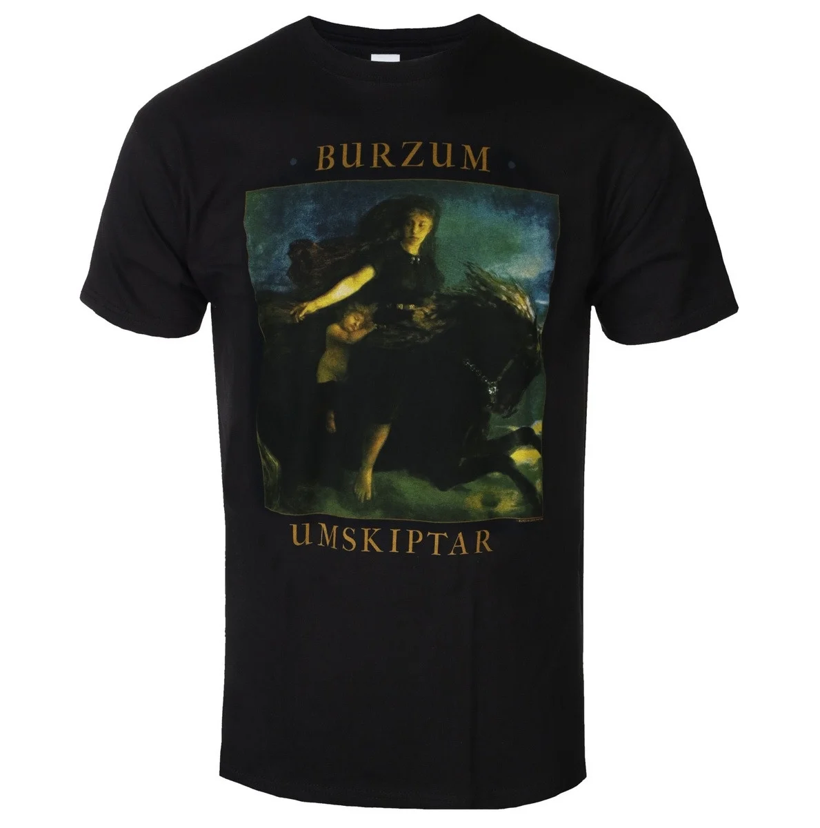 Burzum Umskiptar Black‑metal Band Graphic Short Sleeve Top Men Women Vintage Oil‑painting Lady Riding Horse with Kid