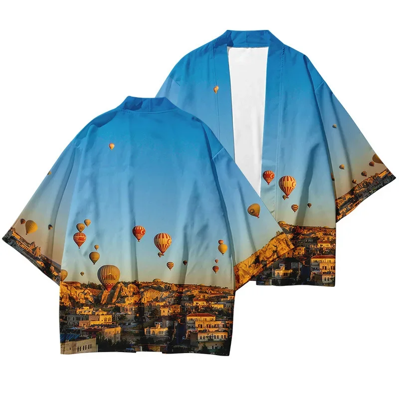 

Men's and Women's Kimono Hot Sale Fashion Cardigan Landscape Pattern Traditional Kimono 2024 Beach Shirt New Bathrobes Chic