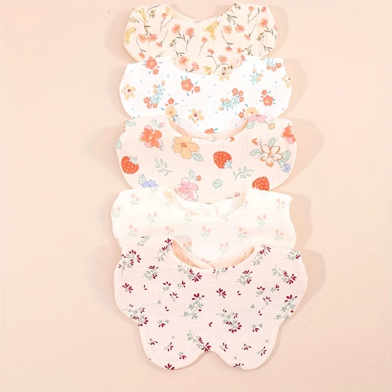 

Youngsters Bib Soft Cotton Gauze 6 Layer Floral Fruit Patterns Snap Closure Absorbent Gentle Light Beige Decorative Baby Wear