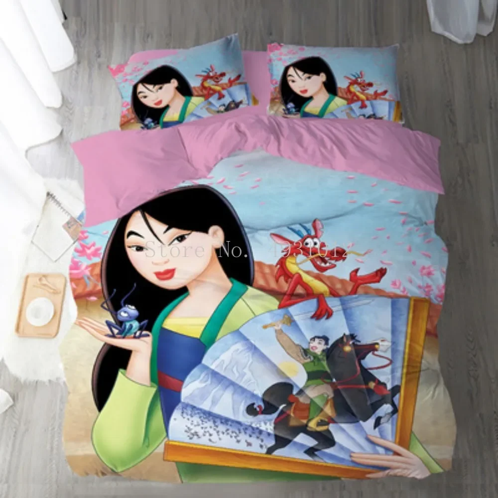 Cartoon Mulan Bedding Set Single Double Queen King Size Duvet Cover Pillowcase Girls Bed Cover 3Pcs of Children\'s Home Textile