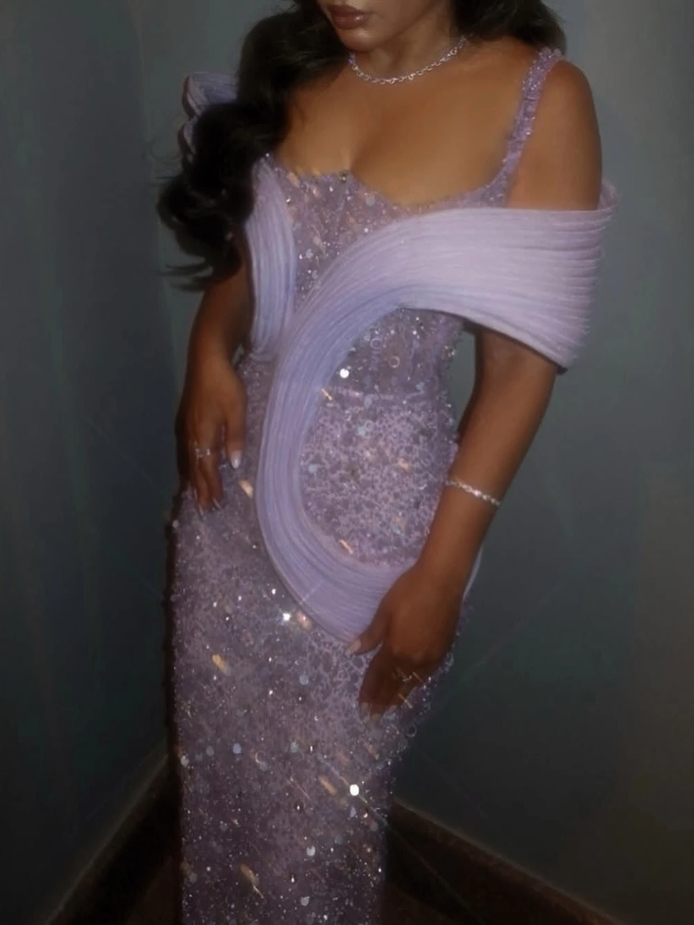 Oisslec robes de bal élégant Vintage doux lilas perles brillant dentelle à volants Occasion formelle robe de bal robes de soirée