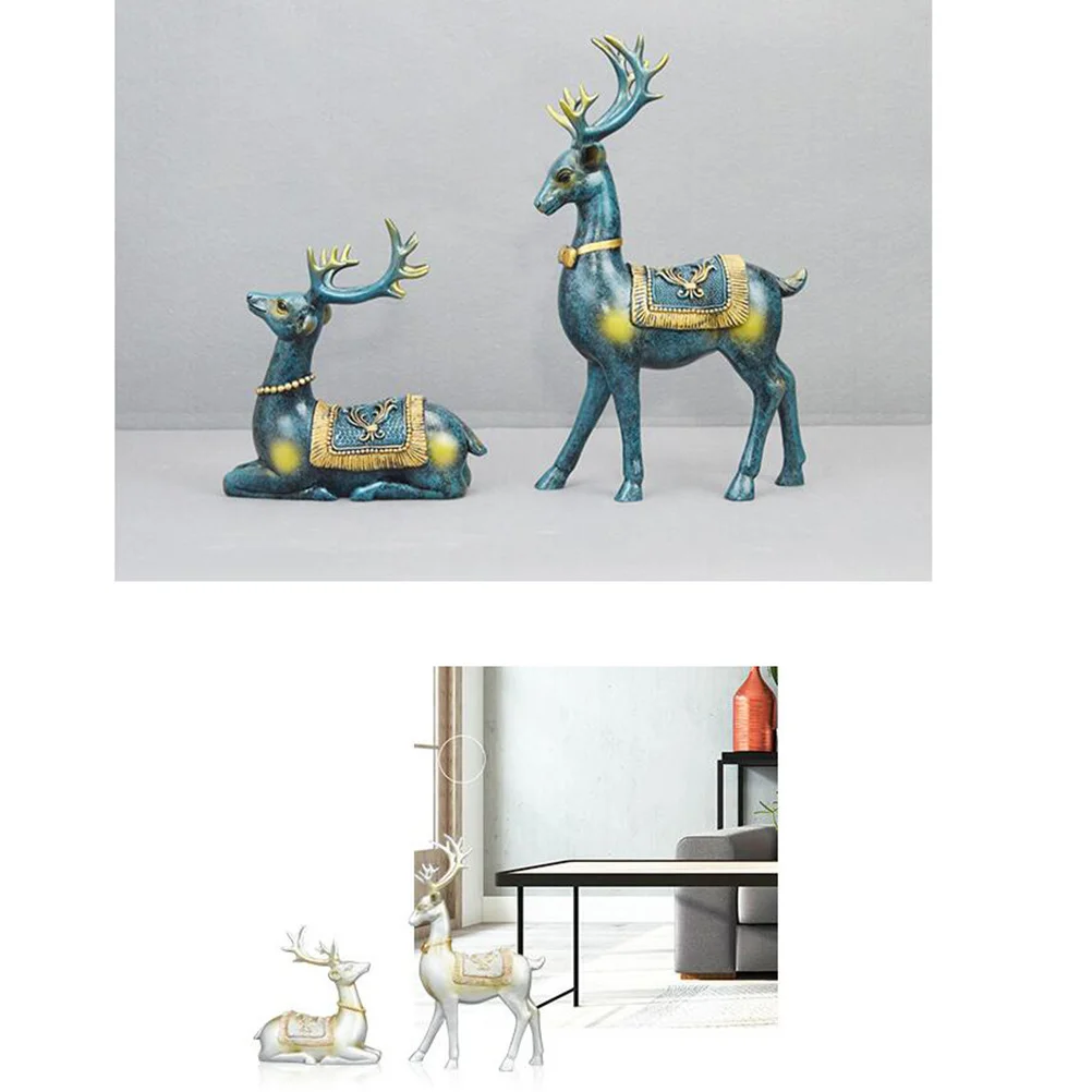 

1Pair Blue Elk Resin Ornaments Elegant Creative Design Home Office Decor Living Room Bedroom Tabletop Art Craft Gift