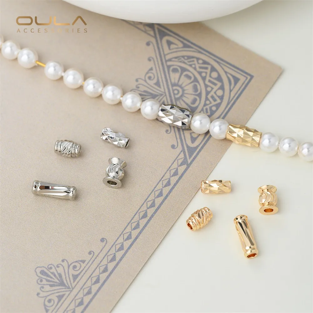 10 個 14K ゴールドメッキねじ込みストレートチューブビーズ、小さなウエストバケットビーズ、DIY 手作りハンドネックレスアクセサリー材料