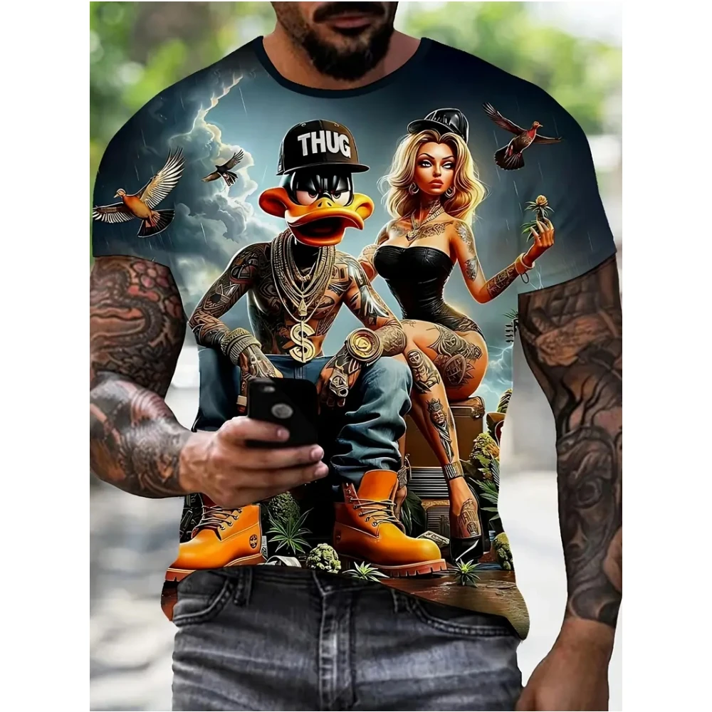 

Funny Men's T-Shirt Flat-Beaked Duck 3D Print Short Sleeves Casual O-Neck Pullover Tees Street-Style Breathable Lightweight Tops
