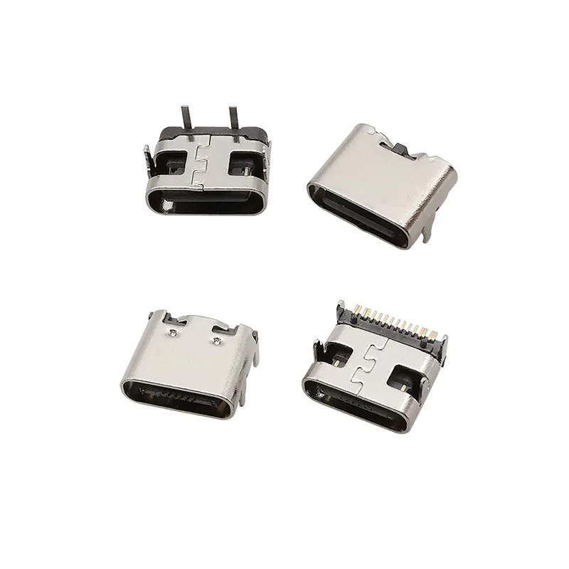 Conector de puerto de carga USB tipo C, 10 piezas, hembra, 2/6/16 Pines, SMD, PCB, soldadura, reparación de bricolaje, adaptador de enchufe tipo C