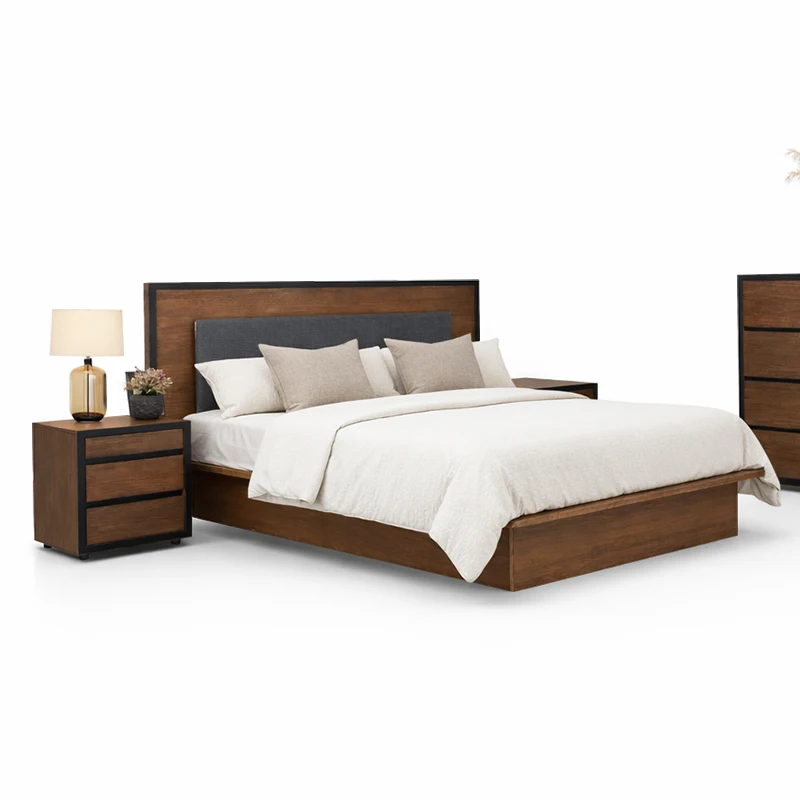 sg-American Simple Solid Wood Bedroom Sets Adjustable Double Bed Home Storage Wooden Frame king Size Complete Bedroom Furniture& - view 4