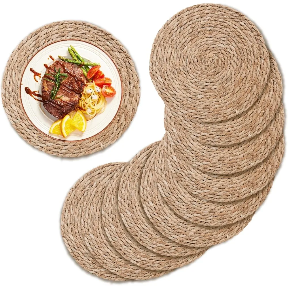 

Набор из 10 круглых тканых салфеток в стиле бохо из натурального ротанга для обеденных тарелок, зарядные устройства в деревенском стиле для фермерского дома