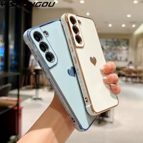 Luxury Plating Case For Samsung Galaxy S24 S22 S23 S25 Ultra S23 FE A52 A53 A55 A54 A35 A15 Love Heart Side Pattern Phone Cover