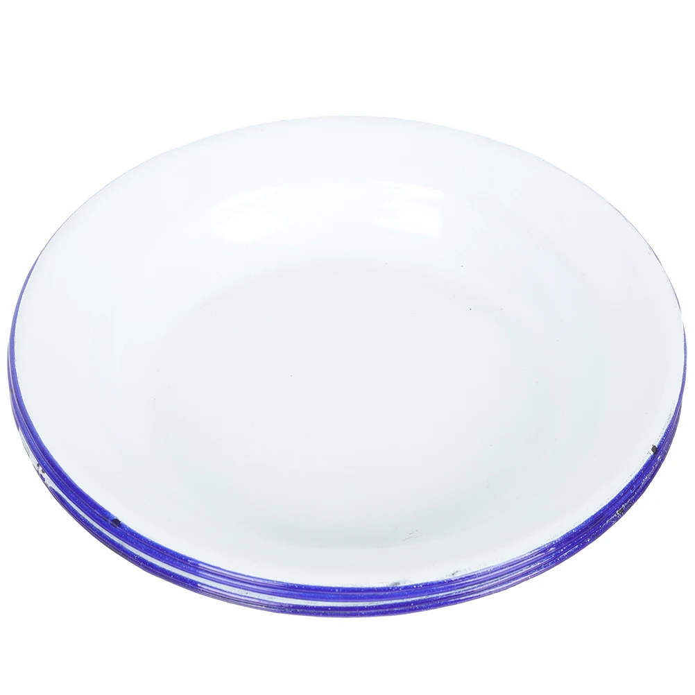 

4pcs Enamel Plates Vintage Design Sturdy Practical Fruit Snack Dessert Tray White Dinnerware Storage Container