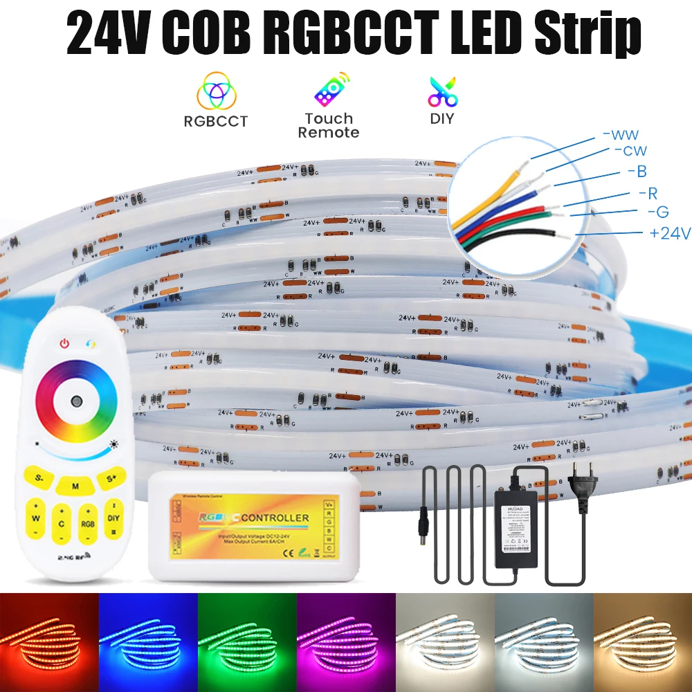 24V RGBCCT COB LED Strip Light 840LEDs High Density Linear Lighting Remote Control Flexible LED Tape Ribbon Lights Bar Decoratio