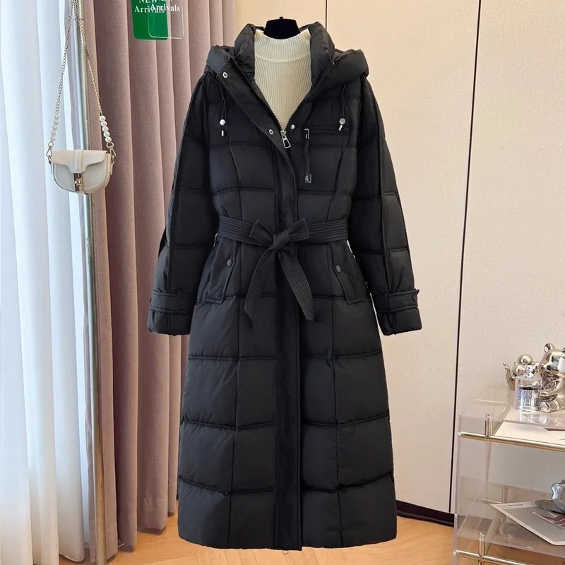 2025 Winter Long Jacket Women Parkas Windbreaker Cotton Clothing Lace Up Large Size Loose Fashion Warm Slim Hooded Coat w1156