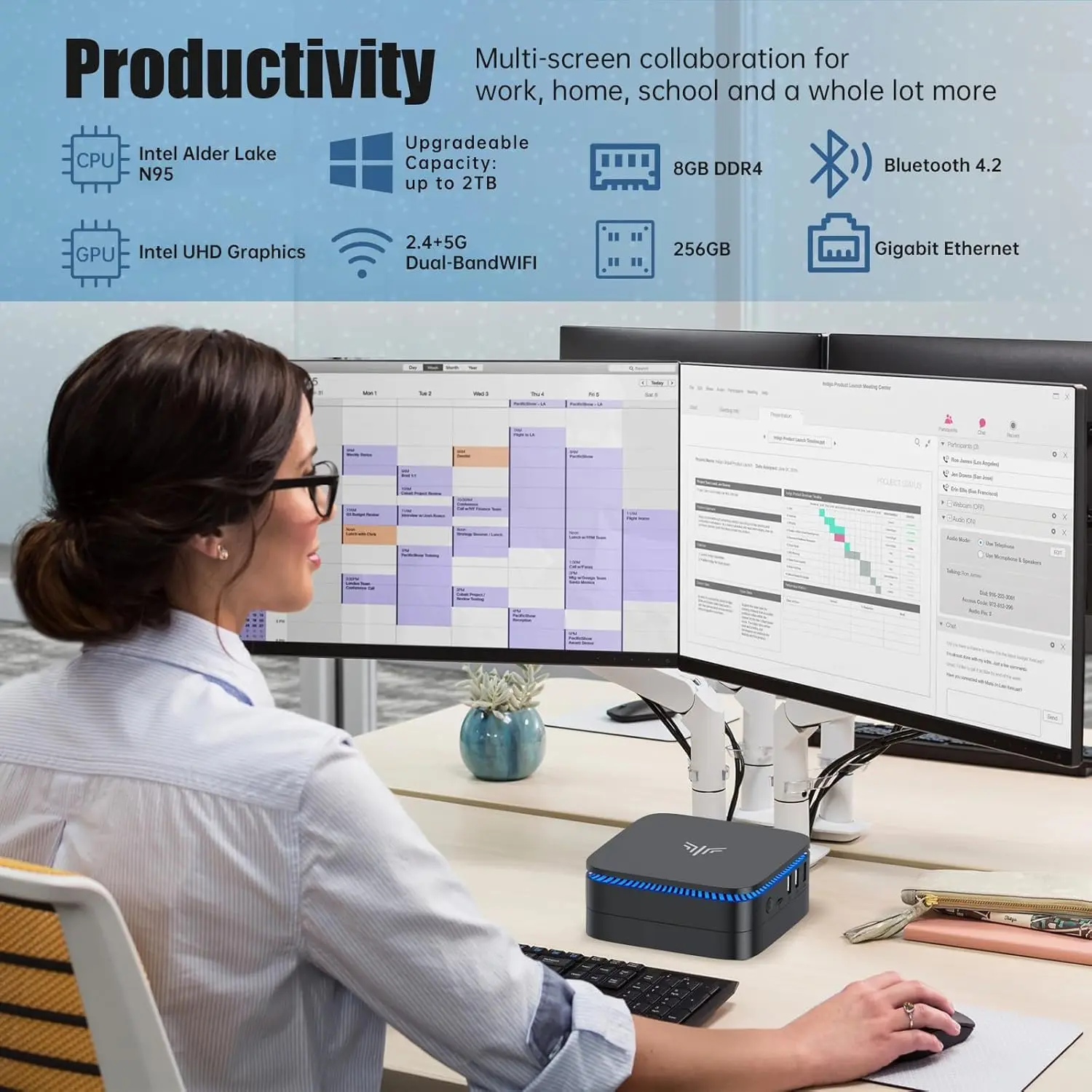 Mini PC KAMRUI AK1/AK2Plus Intel N95/N100 DDR4 8/16GB 256/512GB SSD Windows11Pro HDMI 4k @ 60Hz WIFI6/5 BT4.2/5.2 computadora de escritorio