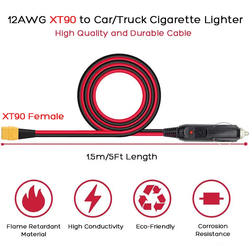 12AWG 1.5m 5FT 12V 24V Cigarette Lighter to XT90 Female Cable for Bluetti AC200/AC200PL/AC200L/AC200Max Etc. Solar Generators. image 2